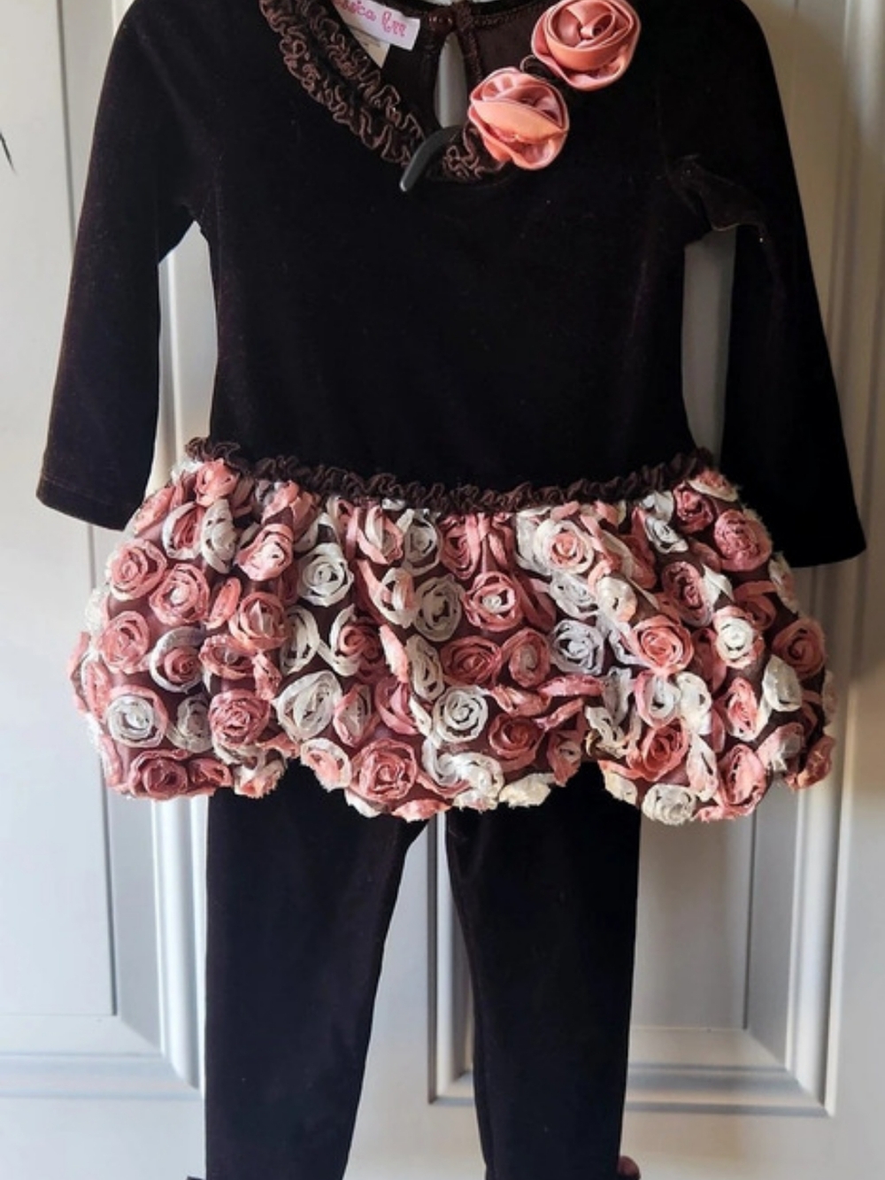 Jessica Ann Girl's 2-Piece Set Floral Dress Set Brown & Pink Baby 18M Like New
